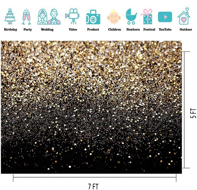 CYLYH 7X5ft Black and Gold Backdrop Golden Spots Backdrop Vintage Astract Glitter Background Wedding Adult Baby Children Holiday Party Decor 2026 New Year Party Backdrop - Image 4